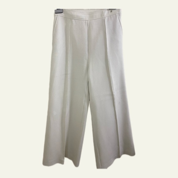 Carolina Herrera Cream Wide-Leg Trousers Size 0 side zip - Picture 1 of 5